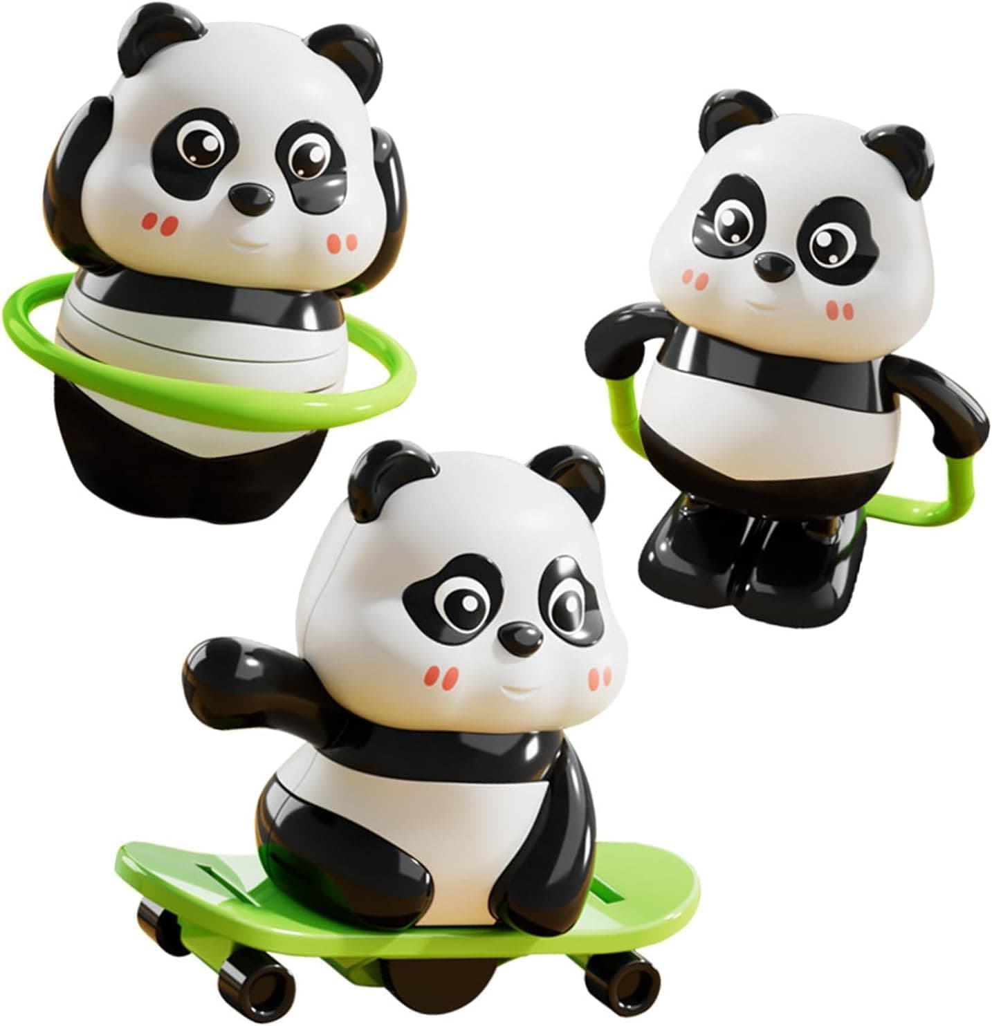 wall love Panda Rotating Toy with Skateboard, Spinning Figure Toy for Kids, Panda Shape Toy with Rotating Ring and Rolling Base