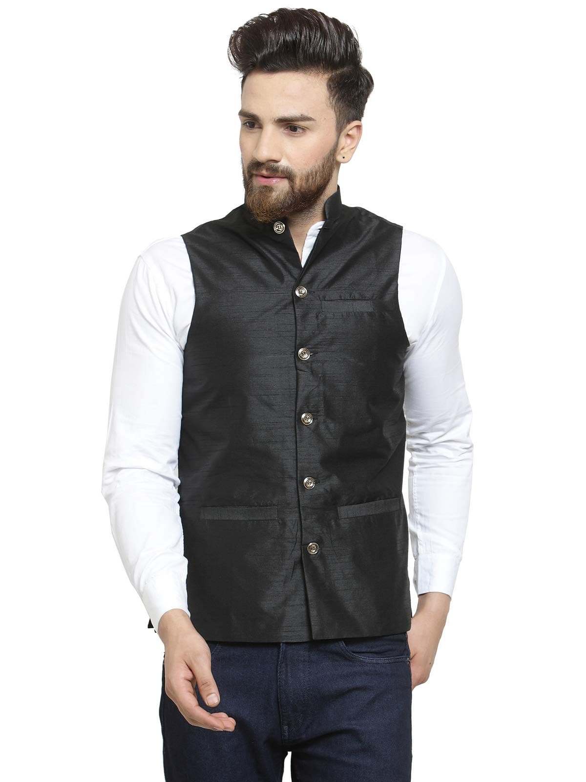 Ben Martin Men's Dupion Silk Nehru Jacket Waistcoat-(BM-WS-PLAIN)