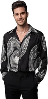 GRECIILOOKS Men's Poly Blend Regular Fit Shirt | Abstract Wave Printed Shirts for Men | Trendy Button Down Stylish Shirt for Man | Casual Summer Outfit