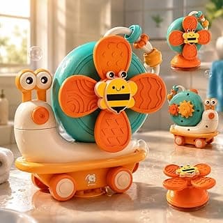 Storio 5-in-1 Baby Suction Spinner Toy, Interactive Learning Set with Rattle and Sensory Play, for 6+ Months Kids - Orange & Cream