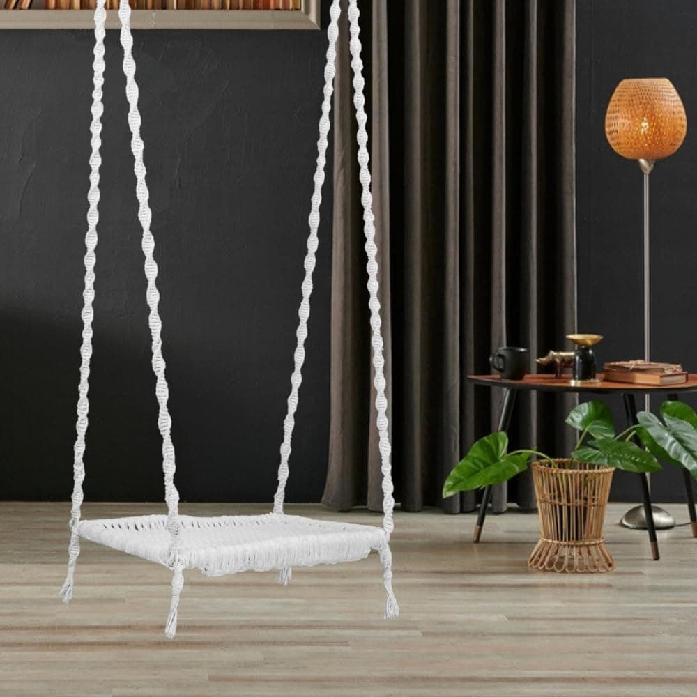 Patiofy Cotton Swing/Jhula for Indoor Room/Swing for Adult/Swing for Living Room/Swing for Balcony, Garden, Indoor & Outdoor/Swing Chair with Hanging Kit/Hanging Hammock Swing (White)