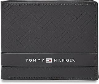 Tommy Hilfiger Men's Leather Wallet Berkane | Brown Printed Global Bi-Fold with Coin Pocket | Stylish Purse for Gents