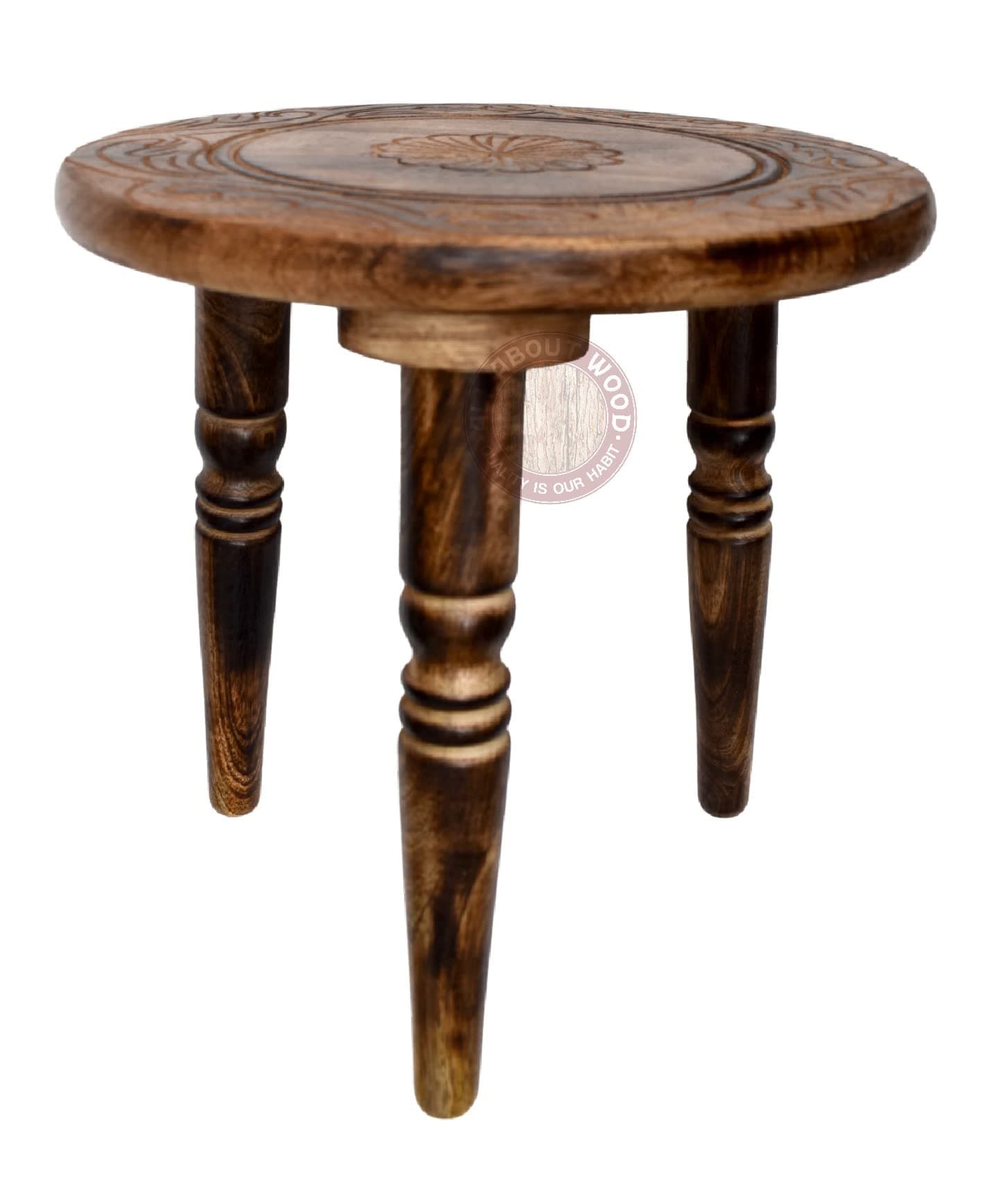 All About Wood Round Top Foldable & Lightweight Wooden Seating Stool | Home Decor Furniture for Bedroom, Drawing Room, Living Room, Office, Café (Mango Wood, Seating Capacity Upto 100Kgs)