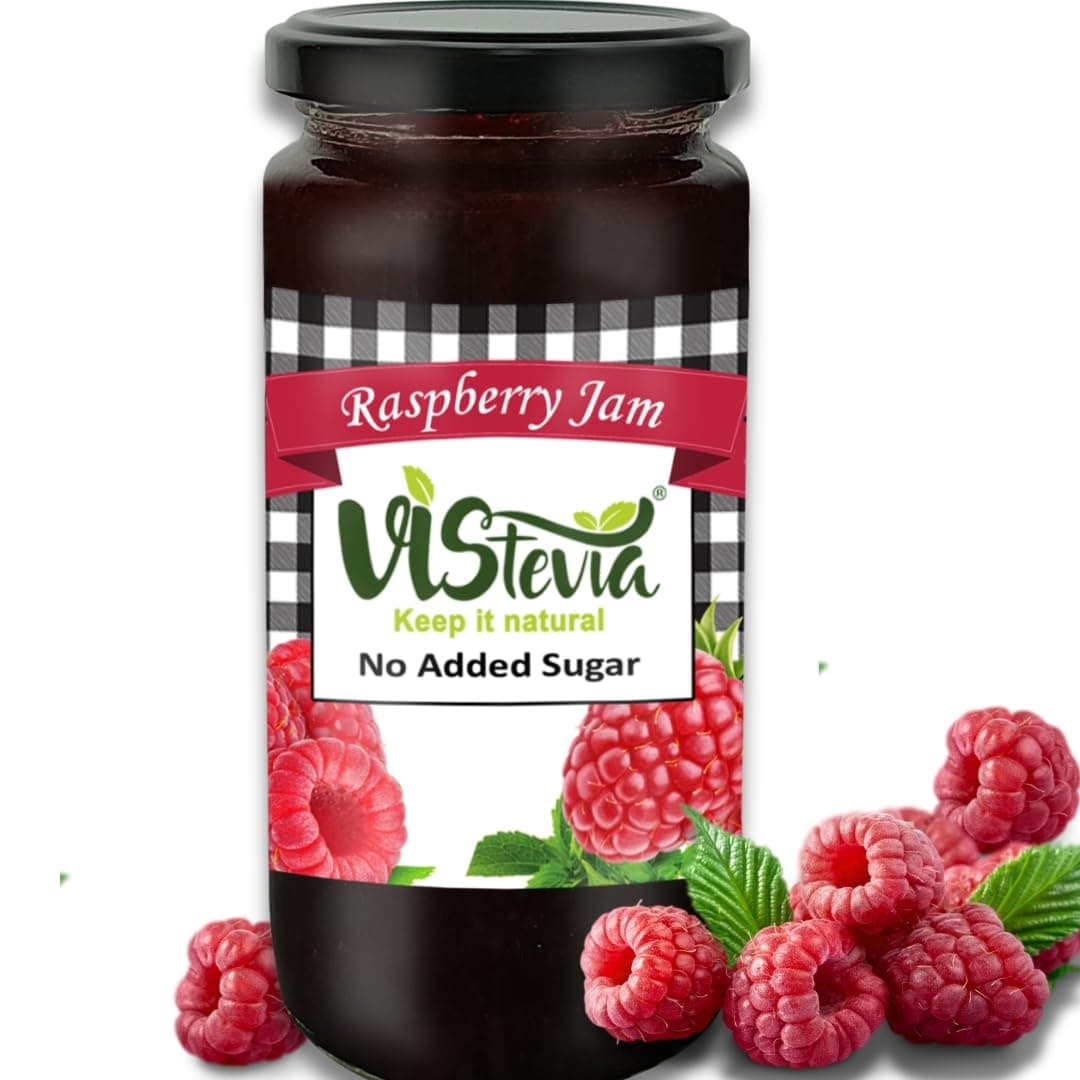 VIStevia Sugar Free Raspberry Jam, Diabetic & Keto Friendly - Naturally Sweetened with Stevia And Contains More Than 60% Whole Berries - Tastes Delicious, Pack of 1 (400g)