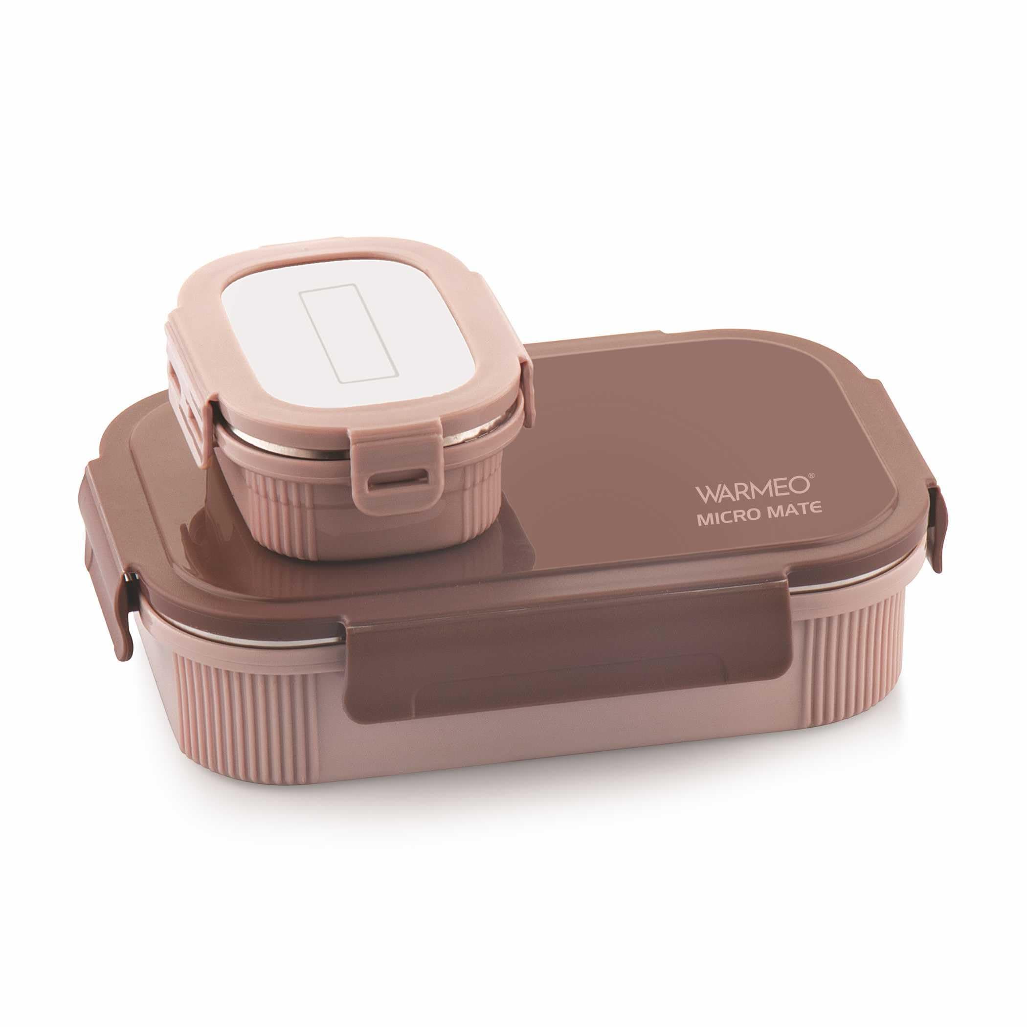 WARMEO MICROMATE Microwave-Safe Stainless Steel Lunch Box, Bpa Free, Perfect for Office, School, Travelling, Combo(800ml+150 ml), Brown