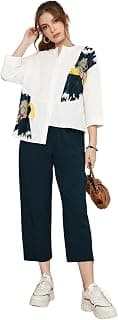 TOPLOT Women's Co-ord Set | Button-up, Loose-fit top with Artistic Abstract Prints| Relaxed Loose Fit Design | Stylish Matching Set with Easy Movement | Casual, Outings (5234)