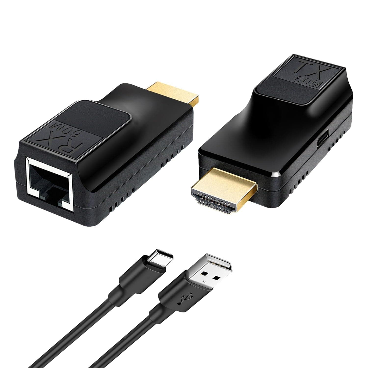 atdaraz HDMI Extender, 196ft HDMI Repeater to RJ45 Ethernet Cable Converter Over Cat 5e/6 ，Automatic Compatibility with 1080P/720P/567P for Monitor，HDTV, DVD, PS4, STB, Projector [1 Pair]
