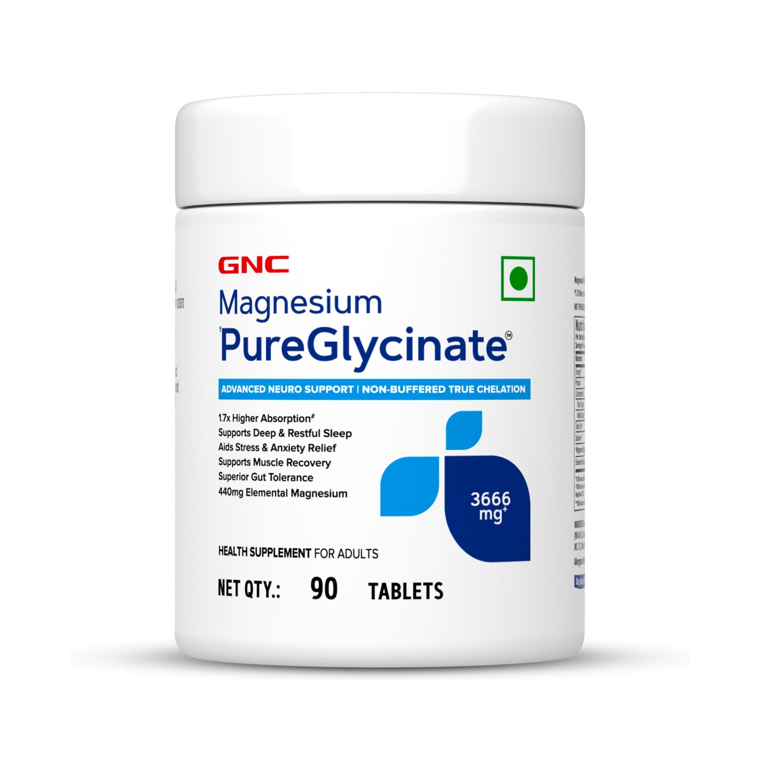 GNC Magnesium PureGlycinate 3666 mg | 100% Pure & Non-Buffered | 440mg Elemental Magnesium, 100% RDA | Up to 80% Absorption | Deep Restful Sleep, Stress Recovery | 90 Tablets