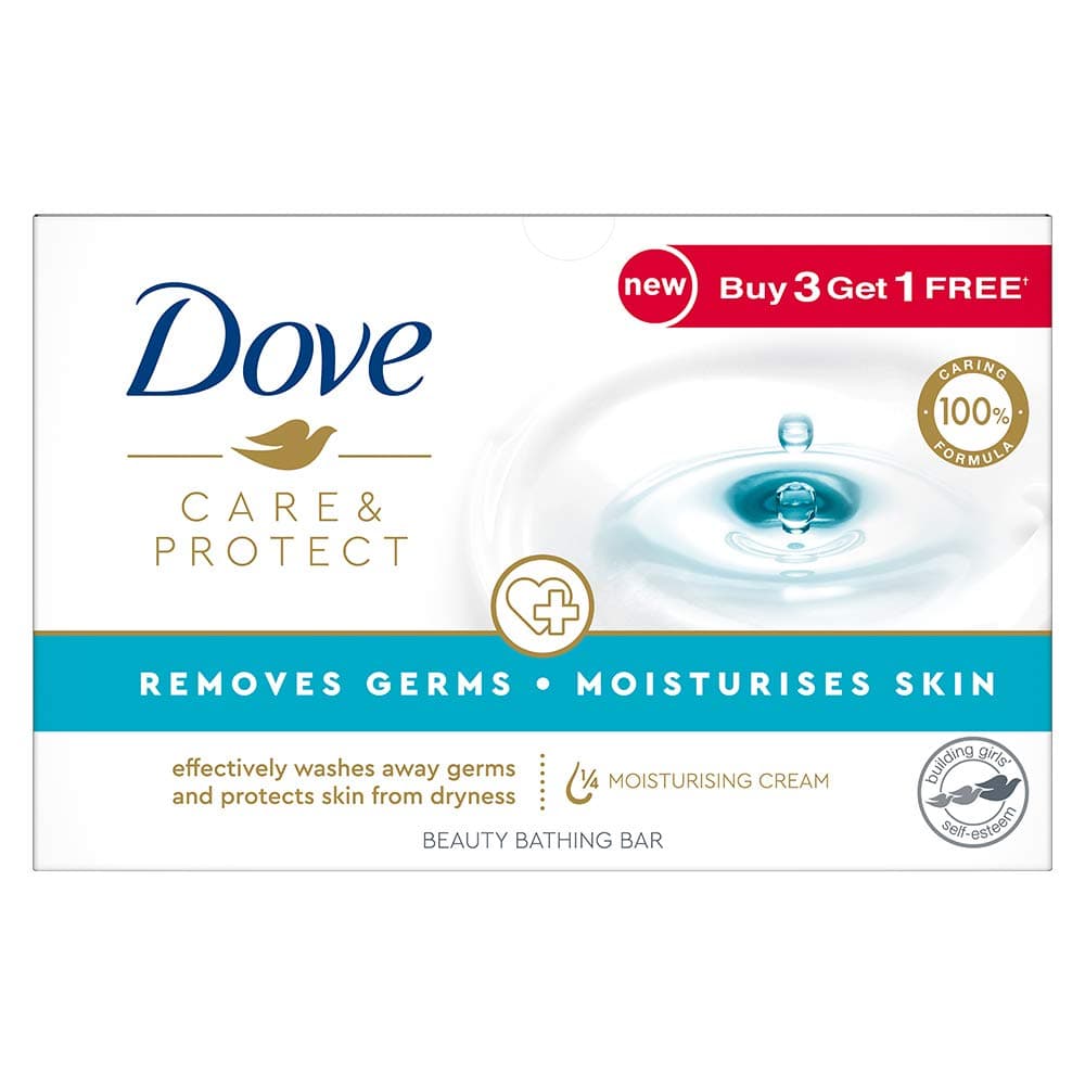 Dove Care & Protect Bathing Bar - Removes 99% Germs & Moisturises Skin|| Plant-Based Cleansers|| 100 g (Buy 3 Get 1 Free)