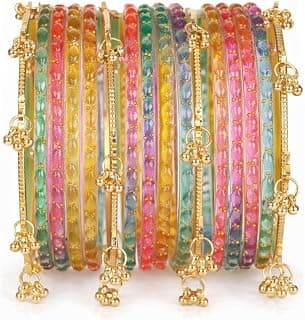 Shining Diva Fashion 16 Pcs Trendy Stylish Glass & Kashmiri Ghungroo Bangles Set for Women & Girls | Latest Traditional Festive Wedding Party Jewellery