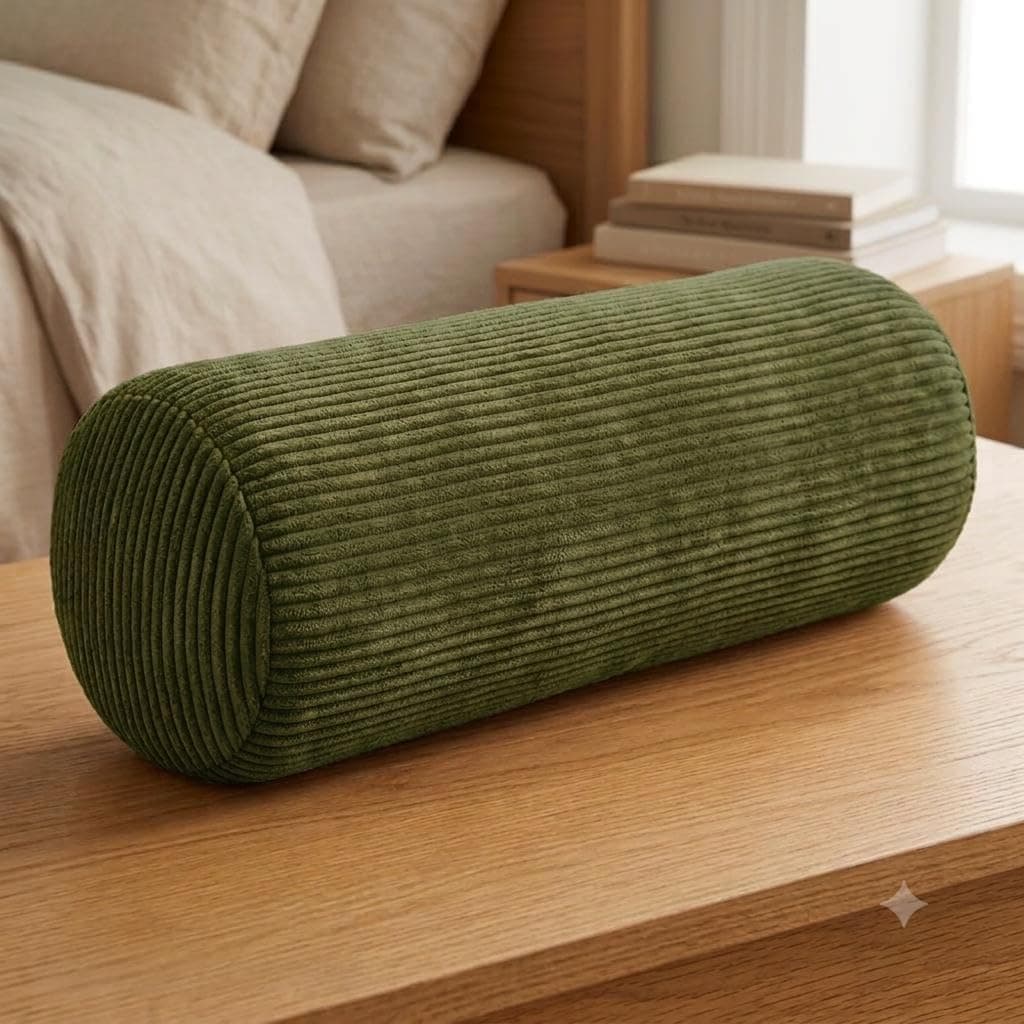 Guffaw Corduroy Bolster Cover, Pack of 1 Ribbed Textured Bolster Pillow Cover for Sofa Bed Couch, Decorative Cushion Cover, Cylindrical Pillowcase, Home Décor, 6x18 Inch, Mehndi Color