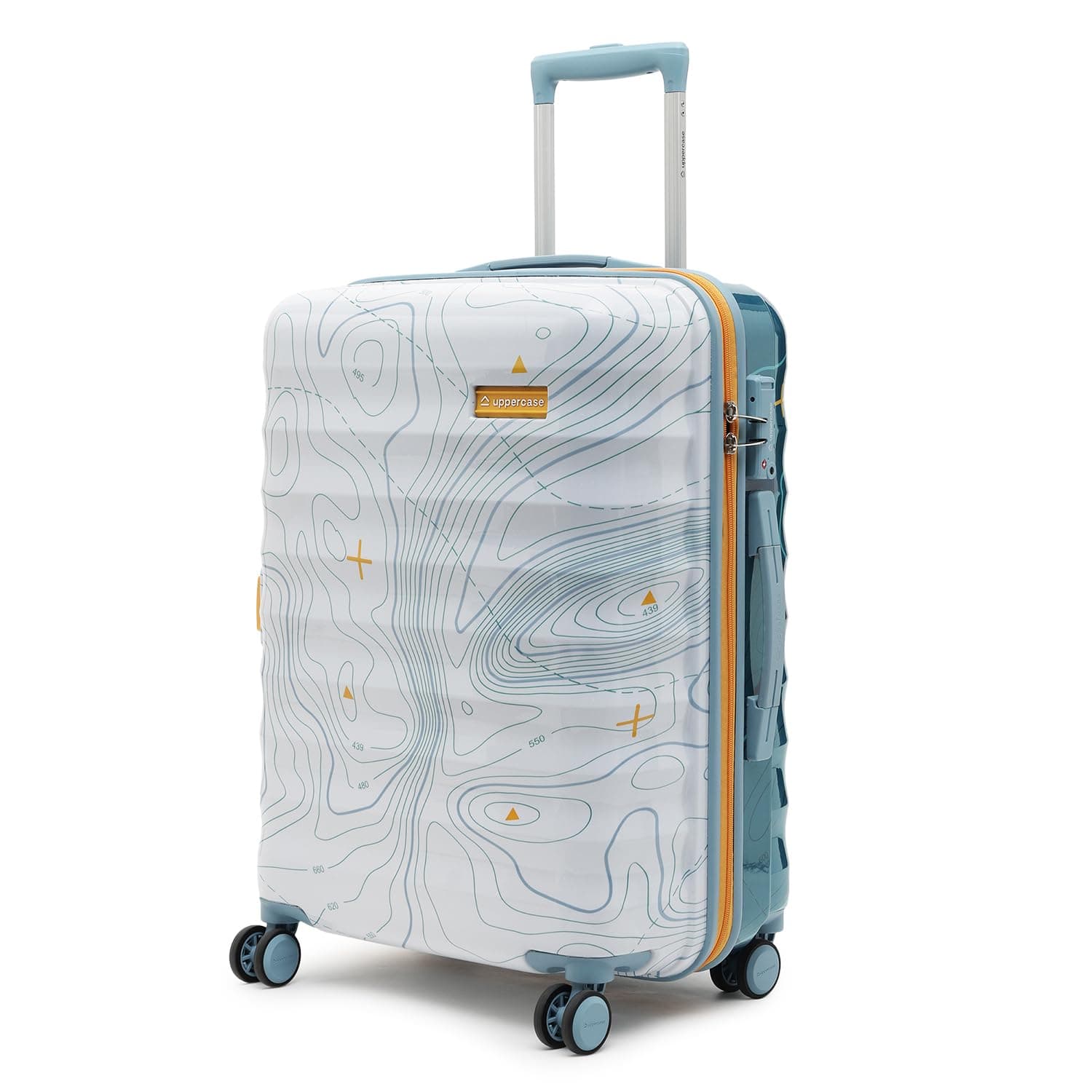uppercase Topo (Medium) 66 cms Hardsided Check-in Trolley Bag 8 Wheel Spinner Luggage with TSA Lock & Anti-Theft Zippers Men & Women 2000 Days Warranty Dual Tone (White & Blue)