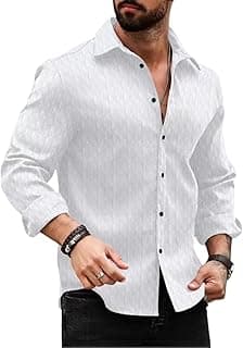 DEELMO Men's Regular Fit Button Down Dress Shirts Textured Long Sleeve Casual Hawaiian Shirt