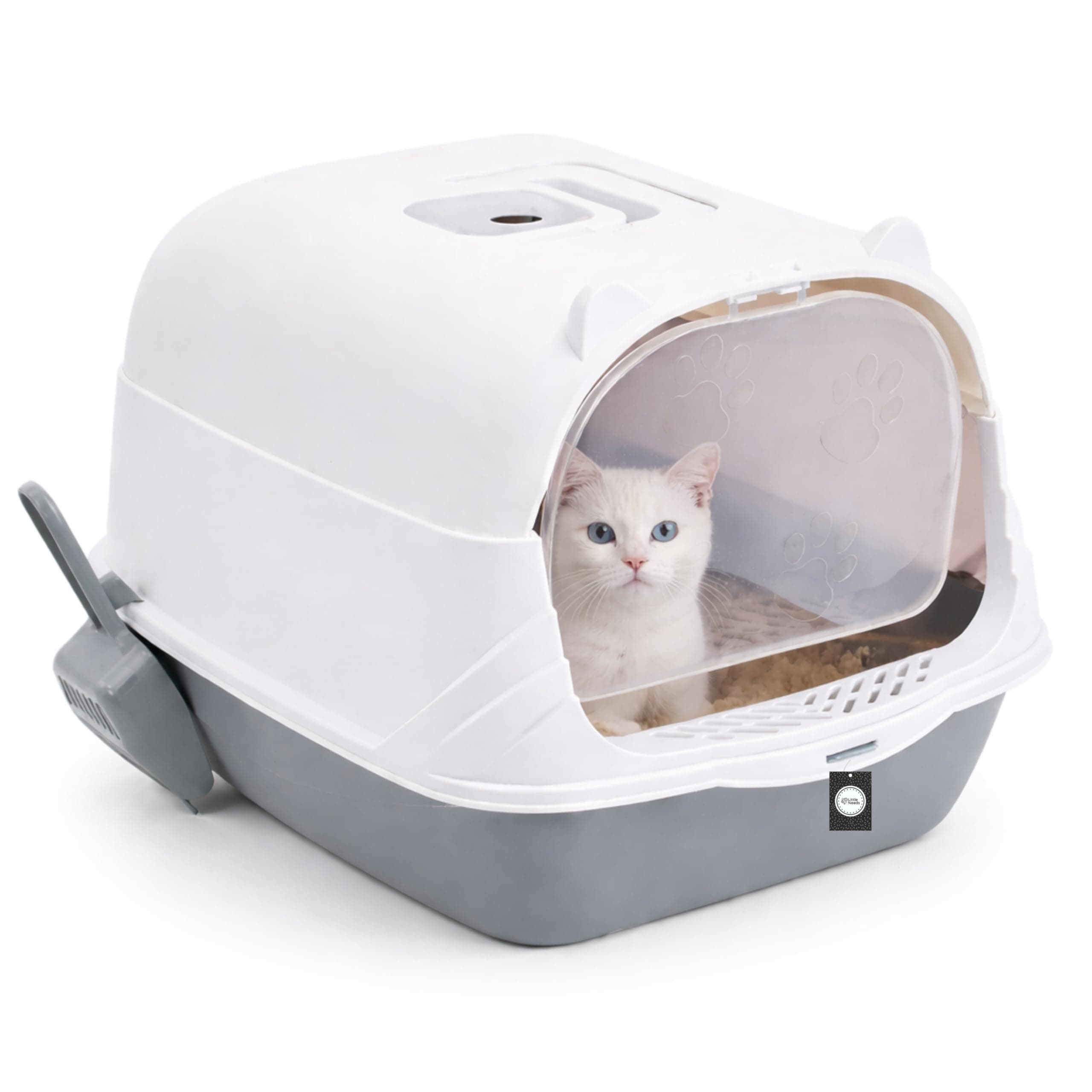 Little Needs Cat Litter Box with Scooper - (Dome Tray) (49 × 36 × 36 cm) for Small Cats & Kittens | 19 inch Hooded Toilet with Flap Door | Anti-Tracking Design, Spacious Easy-Clean Tray for Indoor Use