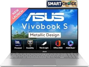 ASUS Vivobook S16, Smartchoice,Intel Core Ultra 7 255H,16GB RAM,512GB SSD,FHD+ 16",Windows 11, Office 2024, Cool Silver, 1.7Kg, S3607CA-RP090WS, Intel Arc iGPU, M365 Basic (1Y), Metallic Design Laptop