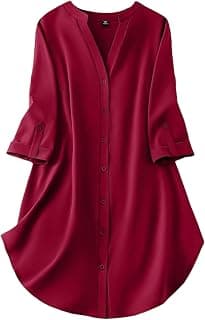 Gufrina Women's Rayon Top with 3/4th Sleeves Mandarin Collar Neck Solid Pattern A Line Style Knee-Length and Regular Fit