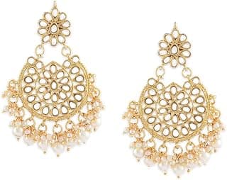ZAVERI PEARLS Gold Tone Kundan & Pearls Dangle Earring For Women-ZPFK8661