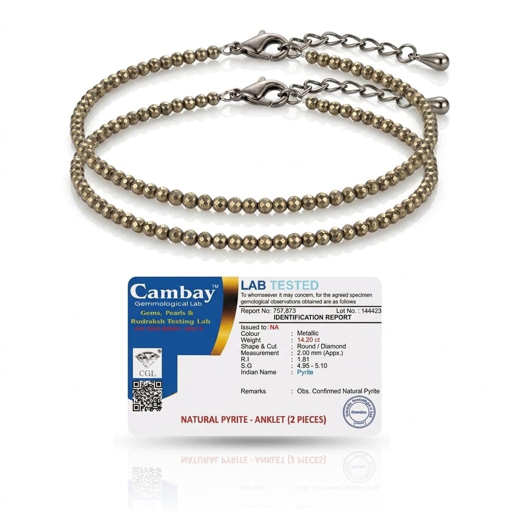 A-One Crystal Natural Raw Pyrite Anklet for Women & Girls | Adjustable Crystal Payal with Golden Metallic Beads | Handcrafted Stone Anklet for Wealth, Confidence & Gifting | Lab Tested Authentic Jewelry