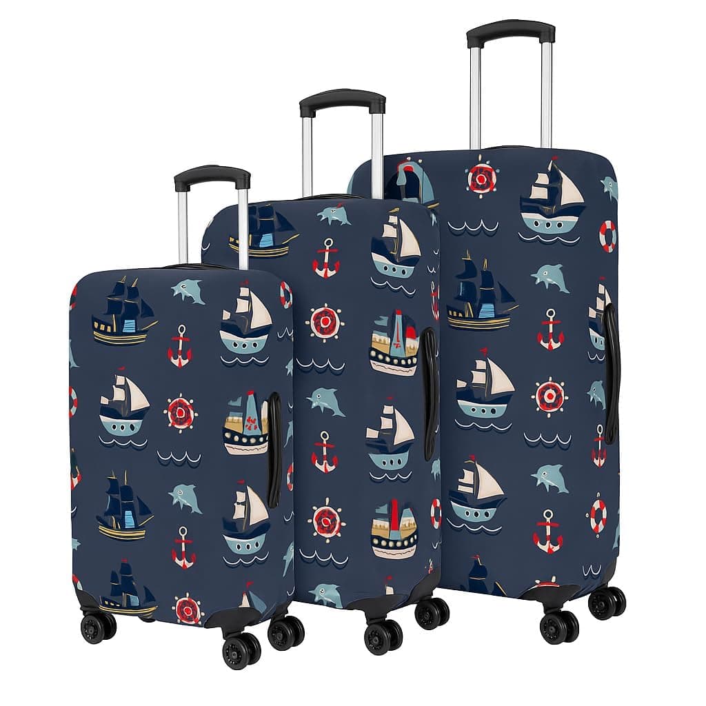 Krutiwasa Printed Travel Luggage Cover for Suitcase | Scratchproof Trolley Bag Protector | Dustproof, Washable & Anti-Slip Travel Cover | Stylish Blue Ocean Printed Cover (Combo)