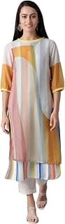 W for Woman Women's Polyester Straight Fit Straight Layered Kurta