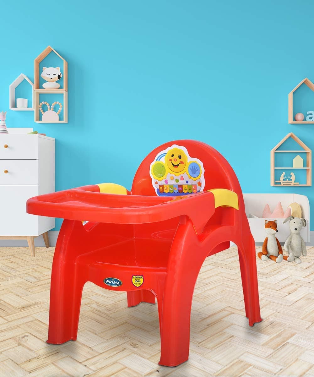 Prima Detachable Baby Desk Plastic Chair 130 Swings High Chair Eating Feeding Study Kids Toddlers Booster Seat with Safety Tray for 6 Months to 5 Years Age Kids,Red/Yellow(Baby Desk Chair-130)
