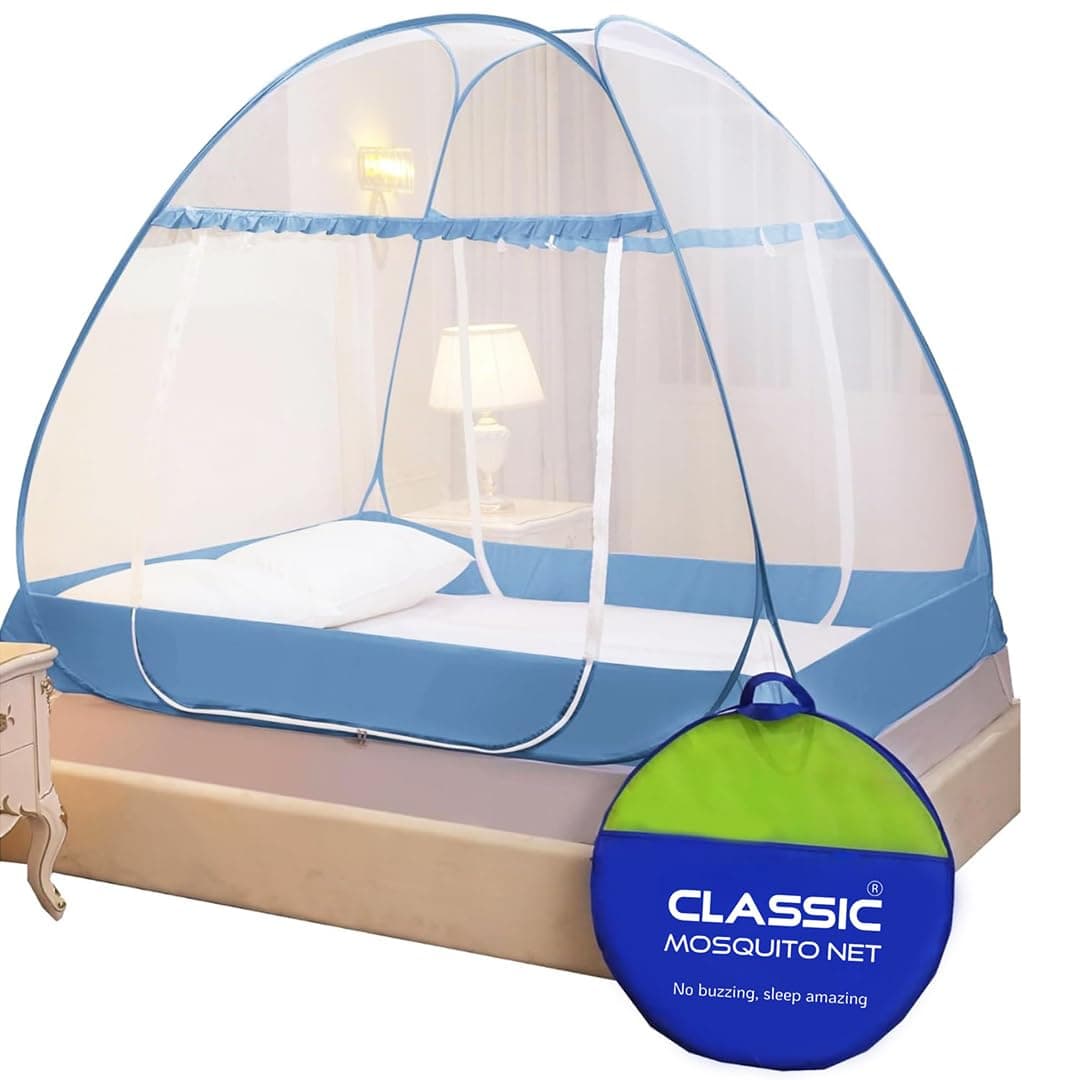 Classic Mosquito Net Premium for King Size Bed | 30 GSM Polyester Fine Mesh | Foldable Pop Up Machardani for Double Bed | 360° Mosquito & Insect Protection | Washable & Reusable | Blue