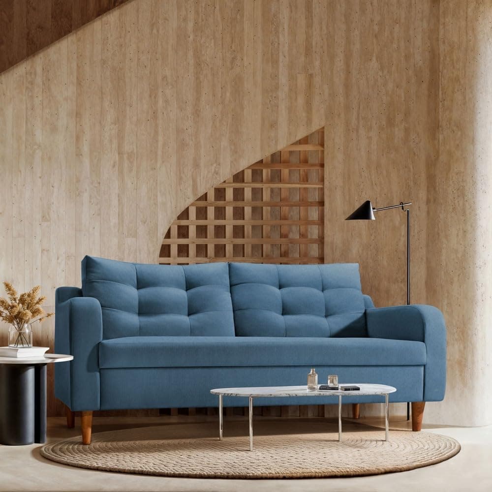 Duroflex Ease Plus - 3 Seater Sofa Set for Living Room | 3 Year Warranty | Premium Wooden Frame Sofa | Anti-Pilling Fabric, Fade & Termite Resistant | Comfortable & Durable Couch - Moonlight Blue