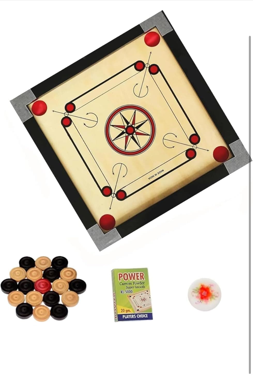 Wooden Carrom Board, Natural Wood Brown, 2-4 Players, Indoor Family Game, Standard Tournament Size (Carrom Board 20 Inch)