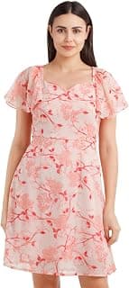 Zink London Women's Pink Floral Print Flared Sleeve Short Dress