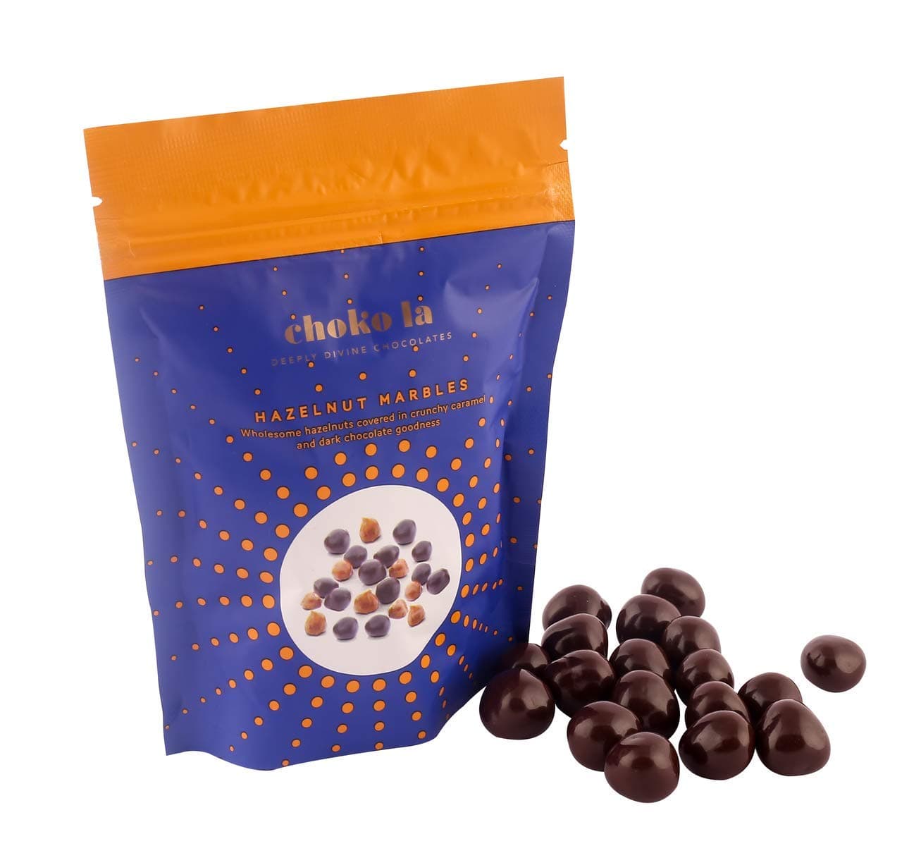 Chokola Dark Chocolate Hazelnuts Marble – 75g | Premium Roasted Hazelnuts Coated with Rich Dark Chocolate | Dryfruit Chocolate Healthy Snack & Gift Pack