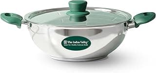 The Indus Valley Stainless Steel Kadai/Kadhai with Steel Lid | 27cm/ 10.6 inch, 3.5Ltr, 1.18kg | Induction Friendly | 3-Layer Thick Bottom, 100% Toxin-Free, No Chemical Coating