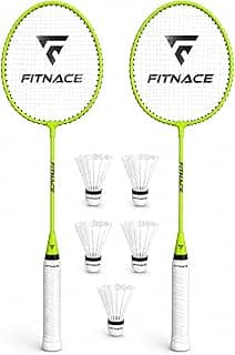 Badminton Racket Set of 2 with 5pc White Nylon Feather Style Shuttlecocks for Indoor Outdoor Play