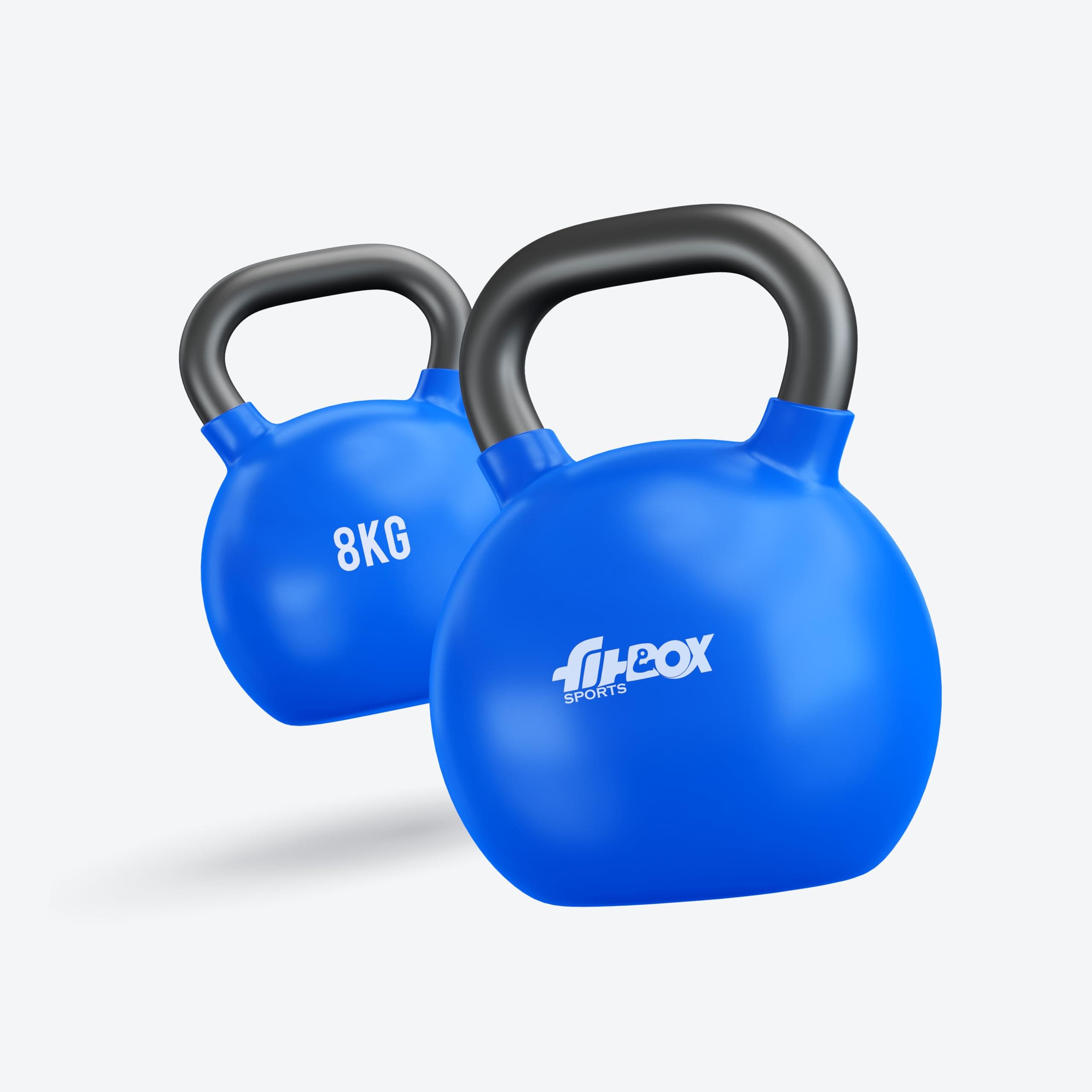 FitBox Sports Premium Kettlebell 8kg Cast Iron Vinyl Coated Solid Kettlebell for Exercise & Fitness | Strength Training for Home Gym - Blitz Blue