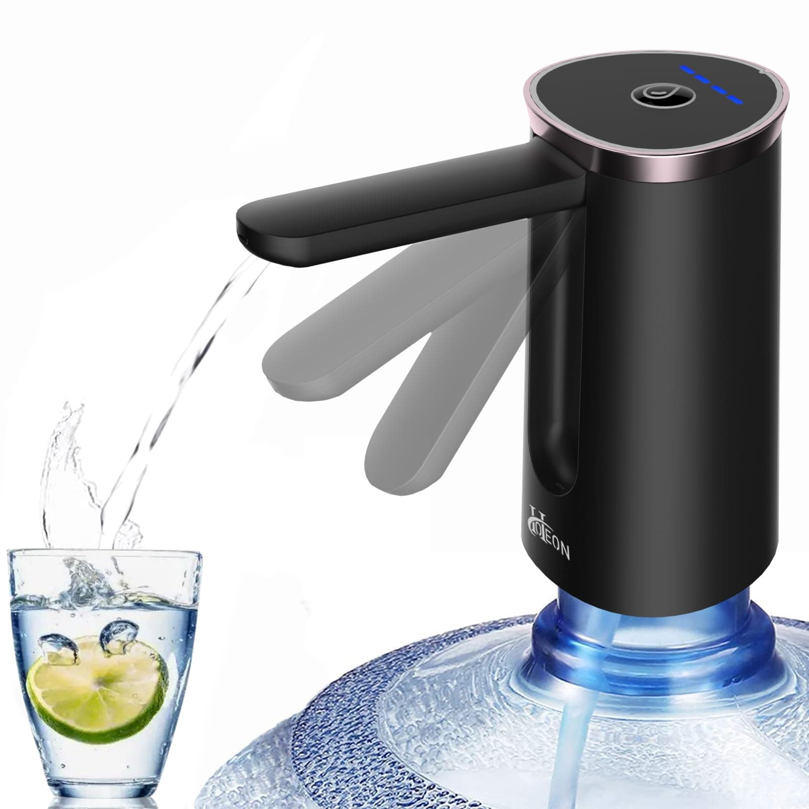 Hoteon Foldable Water Dispenser Pump for 20 Litre Bottle, Automatic Rechargeable Water Dispenser Pump, Portable Drinking Water Can Pump for Home, Office, Camping, Party Black (Upgrade)