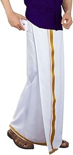 PRAKASAM COTTON Welcro pocket dhoti for mens/Jari border welcro pocket Stitched Dhoti for Mens
