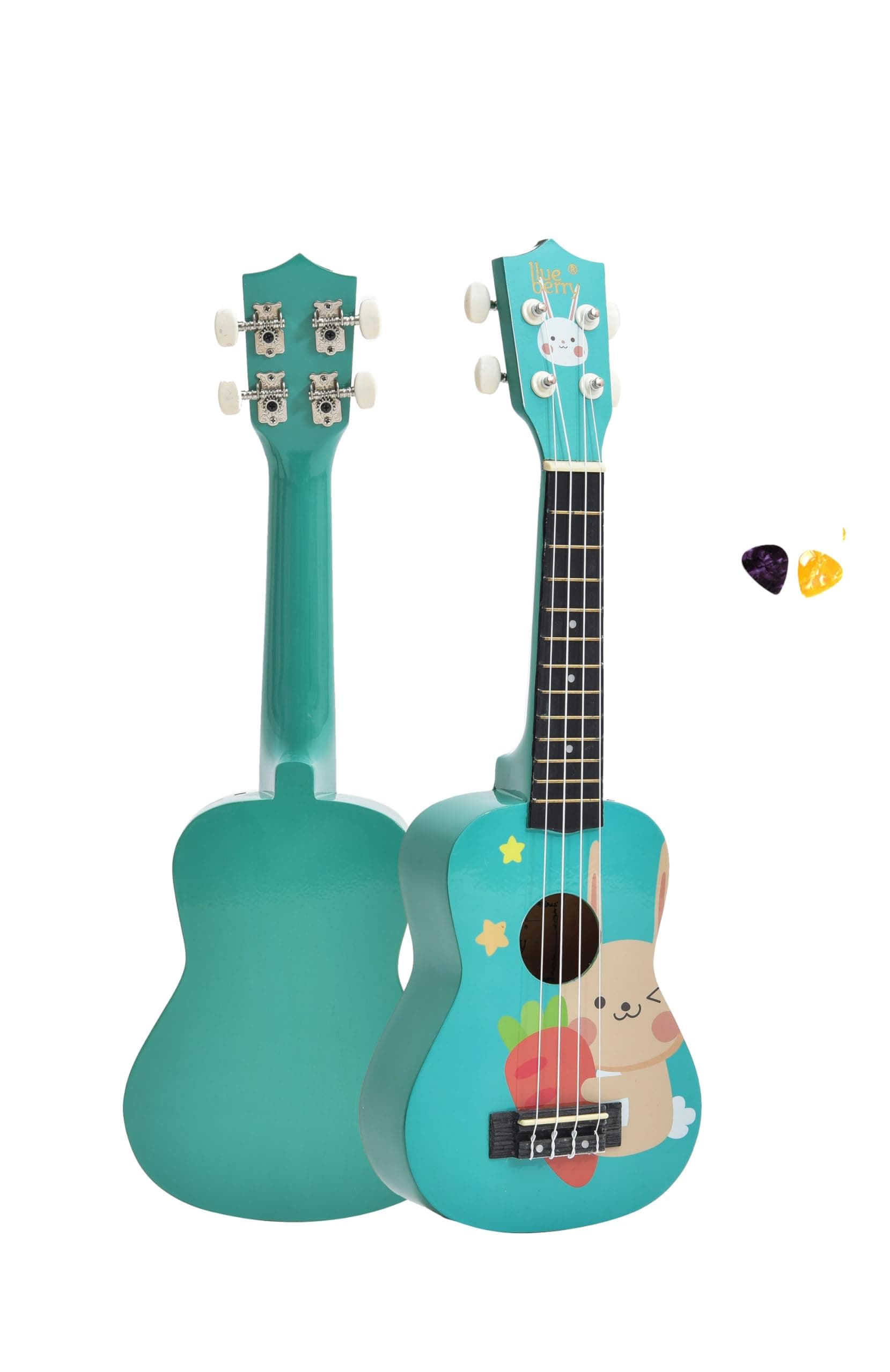 BLUEBERRY UK-42-BUNNY Soprano Ukulele Aquila String Body Sapele and Mahogany, Gloss Finish With 2 Picks - 21 Inch (Bright Teal)