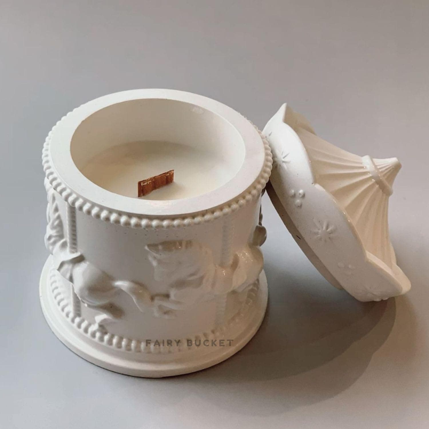 Fairy Bucket Horse Carousel Jar Candle with Lid | Reusable Decorative Jar | Soy Wax Blend Vanilla Scented Candle | Hand-Poured Luxury Aroma Candle for Home Décor, Gifting & Relaxation