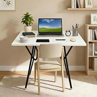 wow craft Multipurpose Foldable & Portable Study Table | Laptop & Computer Desk for Home & Office | 2-Seater Dining Table | Engineered Wood Top & Metal Frame | Windsor-Pearl White