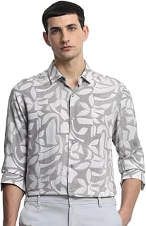 MUFTI Light Grey Abstract Slim Fit Shirt