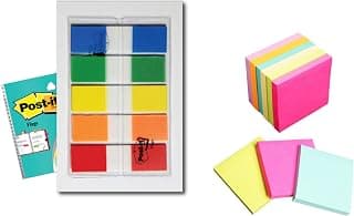 Post-It Flags - Pack of 5 & Post-it Color Notes(3"x3") - Pack of 3 (3x100 Sheets, Colors May Vary)