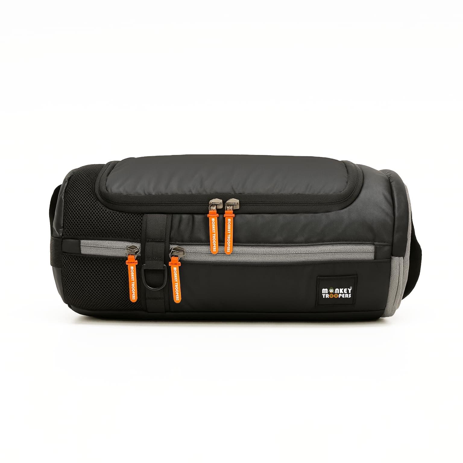 Monkey Troopers Pumppack Gym Duffle - Water-Resistant, Travel/Gym, Quick Access & Zippered Pockets, 30L Capacity (Black)