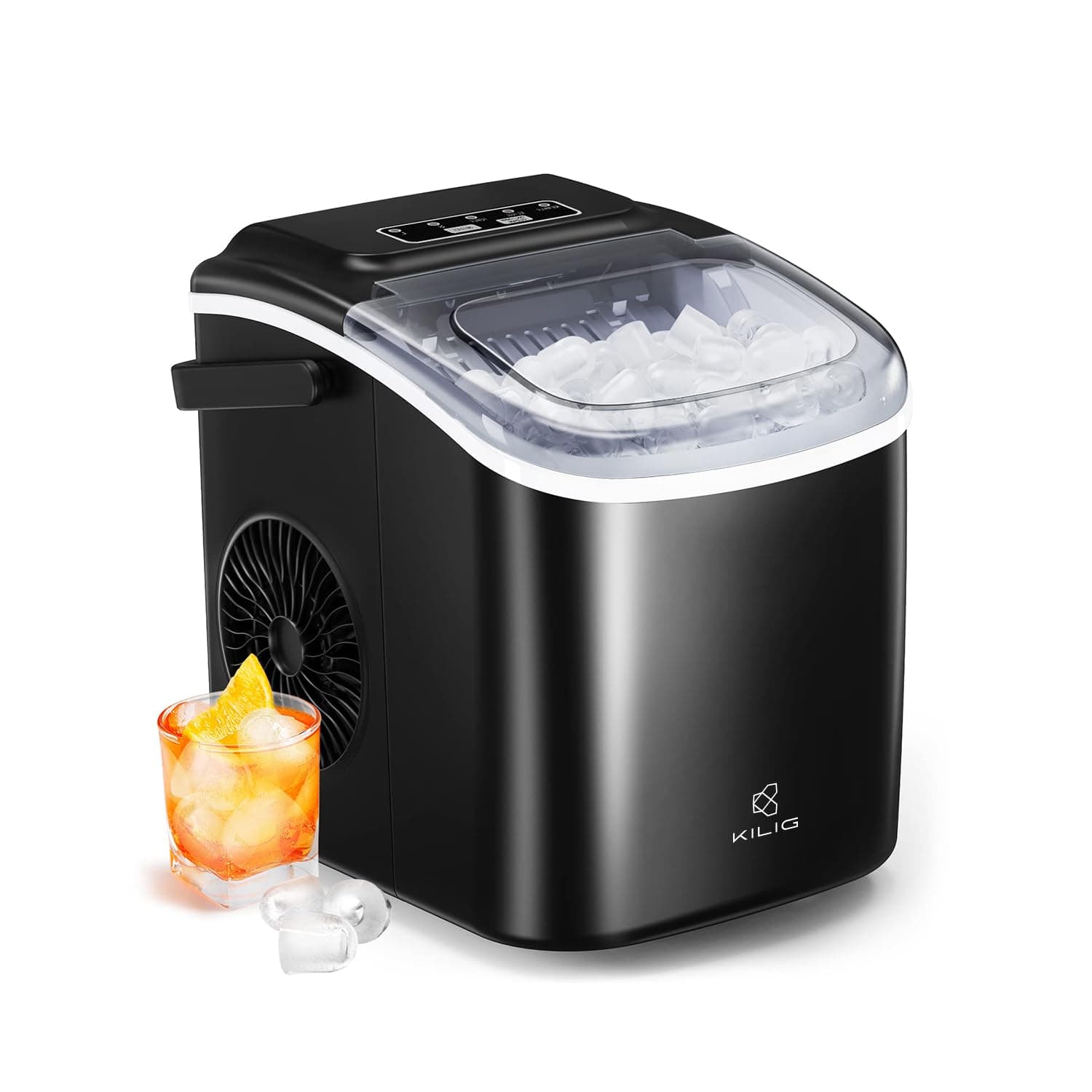 KILIG H01B Portable Ice Maker Machine | 12Kg/24Hrs | 9 Bullet Ice Cubes in 6–10 Mins | 1.2L Water Tank | Self-Cleaning | 2 ice sizes | Black