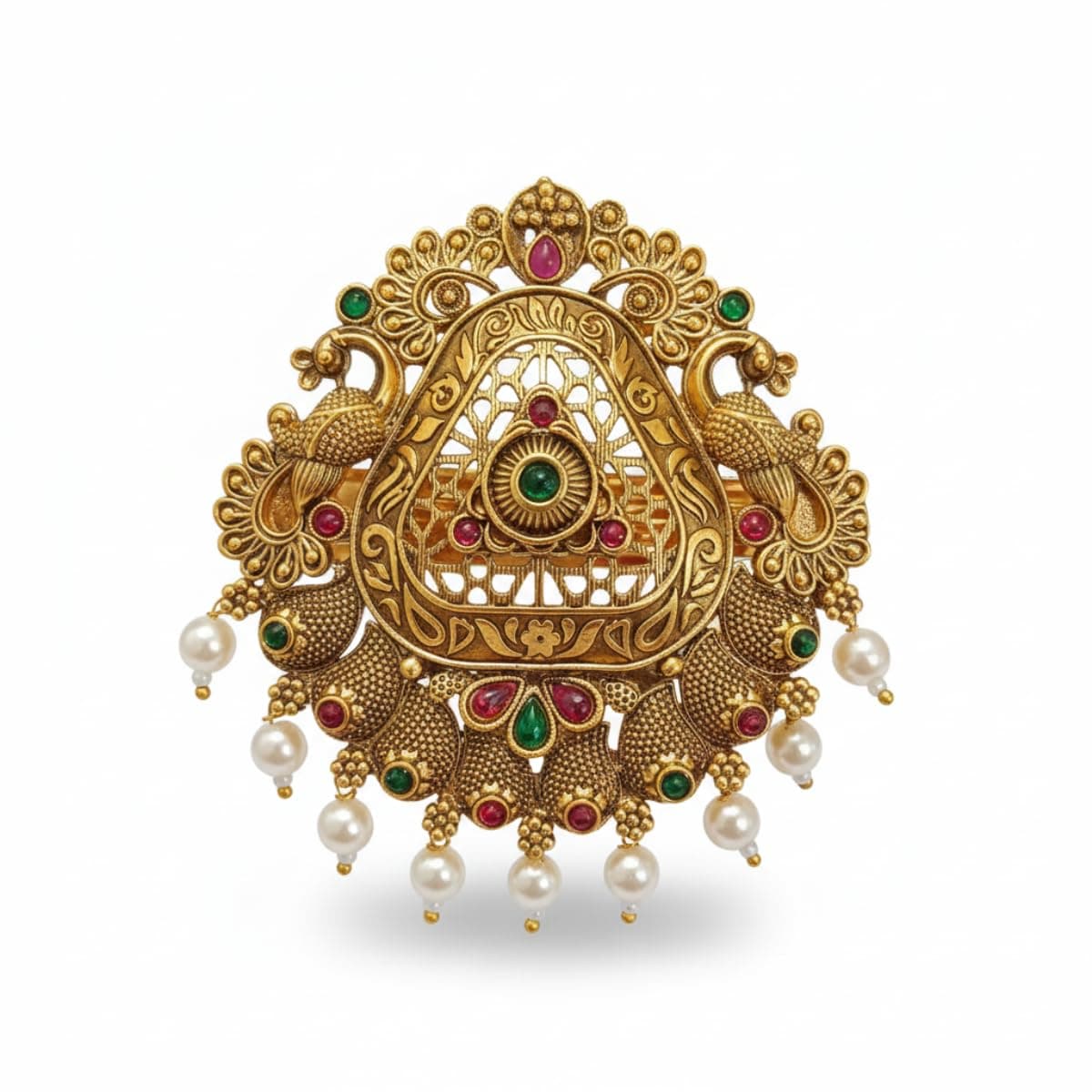 Jwella Antique Gold Temple Hair Barrette | Bridal Bun Pin for Saree Hairstyles (Design 6)