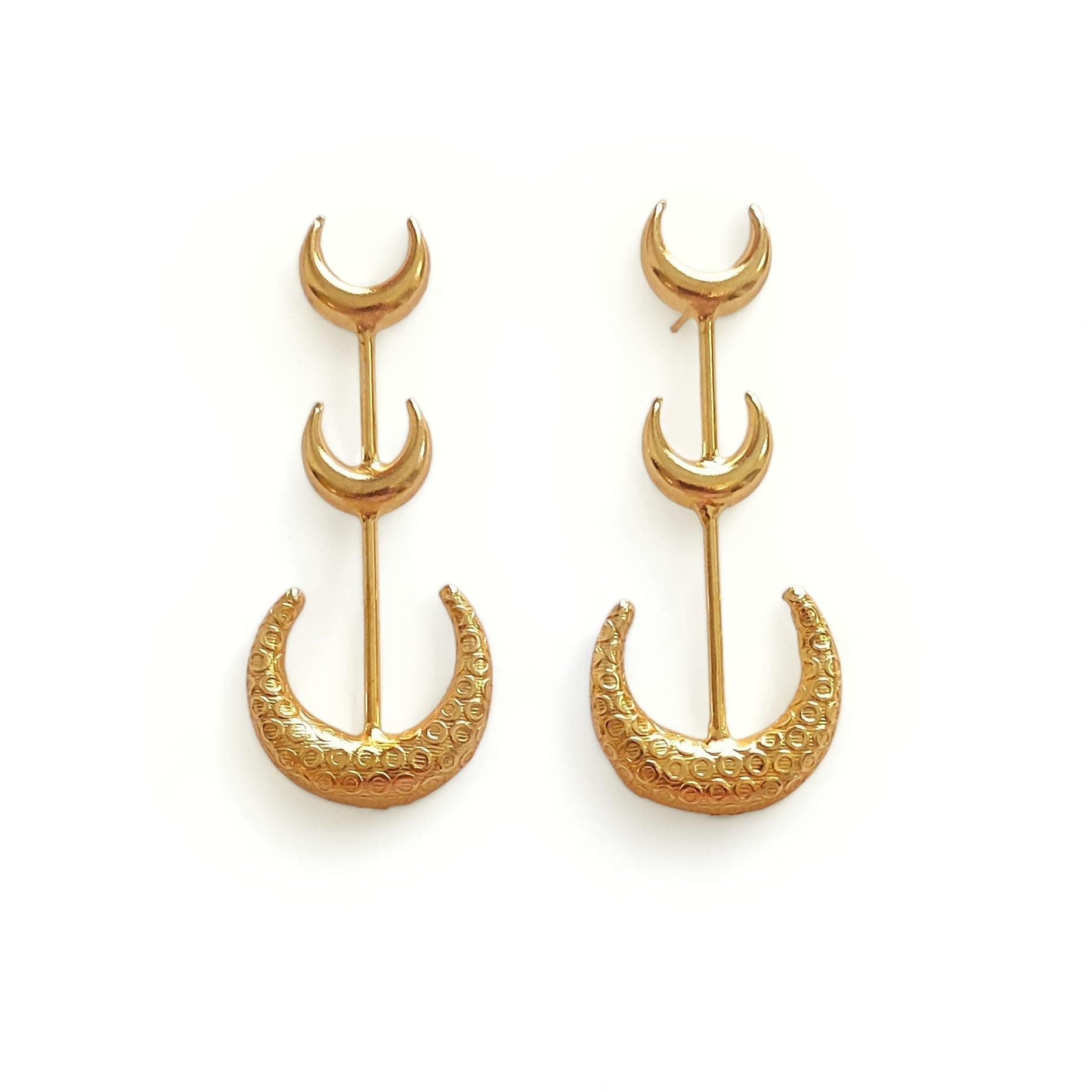Jiaara Handcrafted Trendy Brass Earrings | Textured Half Moon Dangle Earrings For Women | Elegant & Designer Jewelry | Golden Earrings For Girls & Women |