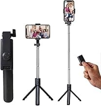 SOOPII 3-in-1 Selfie Stick with Bluetooth Remote, Foldable Tripod Stand, Compact & Extendable Upto 70 cm / 27.5 inches Mobile Stand Holder for iPhone and Android Devices