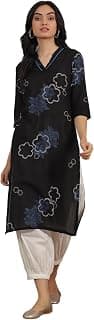 W for Woman Bold Floral Printed Pure Cotton Straight Kurta with Lace