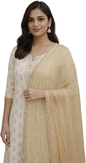 Plain Chiffon Dupatta for Women, with All side Gold Lace Border, 210 cm x 90 cm