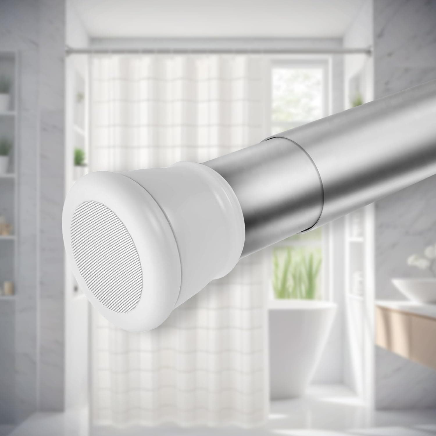 SITTELLA® (85Cm To 140Cm) Extendable Shower Curtain Tension Rod Non-Drilling Anti-Skid Spring Pull Rod -Stainless Steel, White-Silver