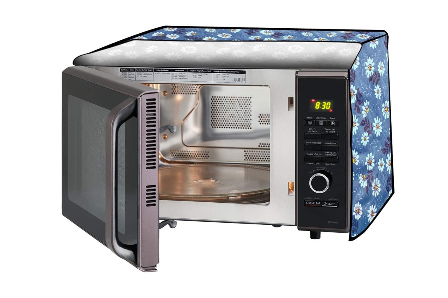 Stylista microwave oven cover compatible for AGARO 38 Liters OTG Marvel, Dustproof, stainproof, Wipeable cover, Floral Pattern Blueish Grey