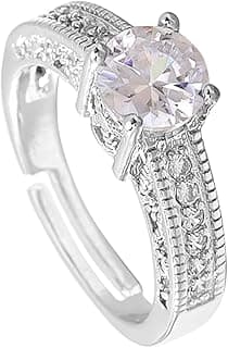 Yellow Chimes Rings for Women Crystal Silver toned White color Metal Rings for Women and Girls (Size US 6)